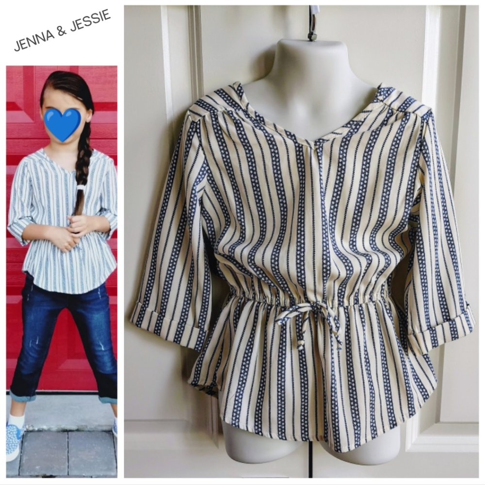 Blue & White Striped Peplum Top